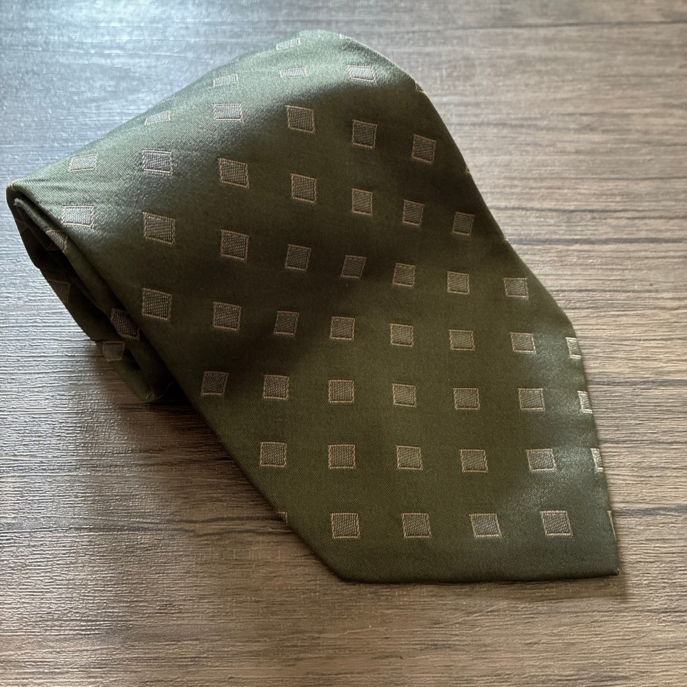 Banana Republic Silk Tie One Size Olive Green Mens Geometric Made in Italy